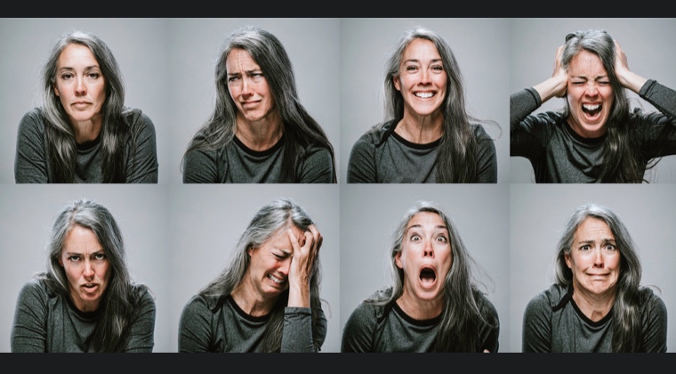 a myriad of images of the same woman experiencing a slew of emotions