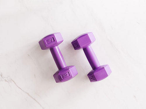 A pair of purple hand weights icon